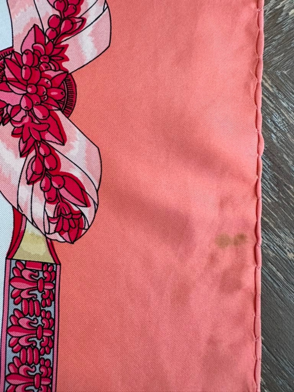 Hermes Coral, Cream & Red Ribbon Motif Silk Scarf - Picture 8 of 14